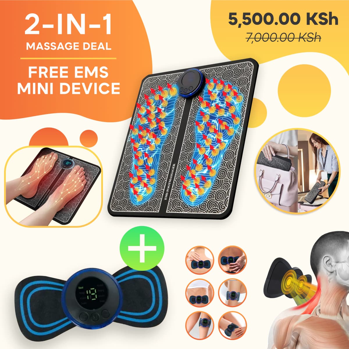 Ems Foot Massager Mat & Mini Body Massager Combo: Relax Anywhere! – Dreamia